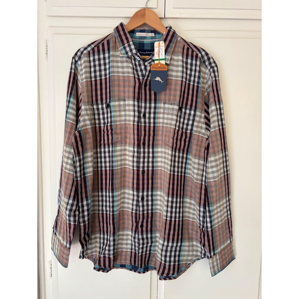 Tommy Bahama Mens Long Sleeve Plaid Button Down Cotton Shirt  Large NWT
